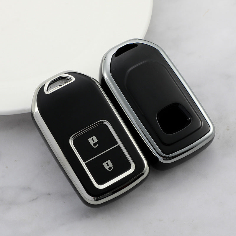 Carsine Honda Acura Car Key Cover Silver Edge Black / Key case