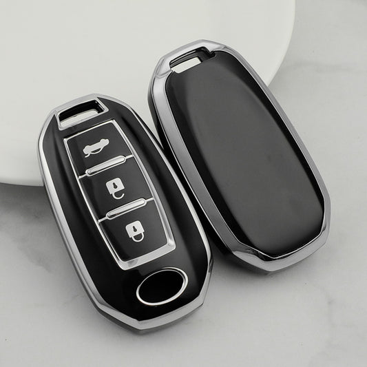 Carsine Nissan Infiniti Car Key Cover Silver Edge Black / Key case