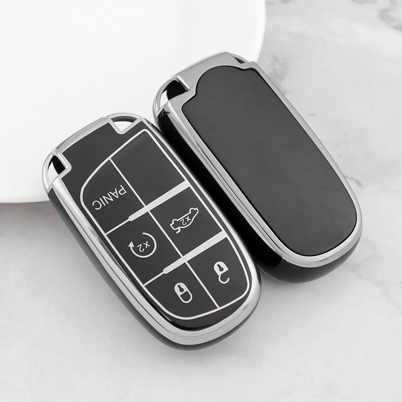 Carsine Jeep Dodge Chrysler Car Key Cover Silver Edge Black / Key case