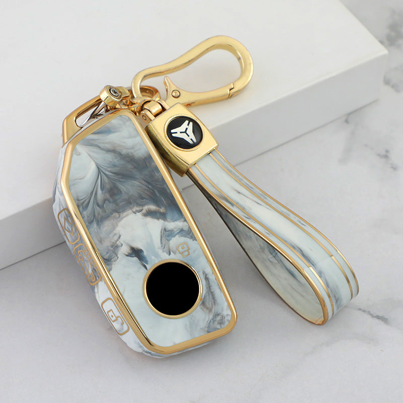 Carsine BMW Car Key Case Gold Inlaid With Jade Grey / Key case + strap