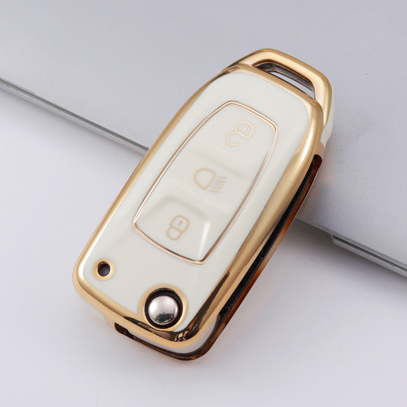 Carsine TATA Car Key Case Golden Edge White