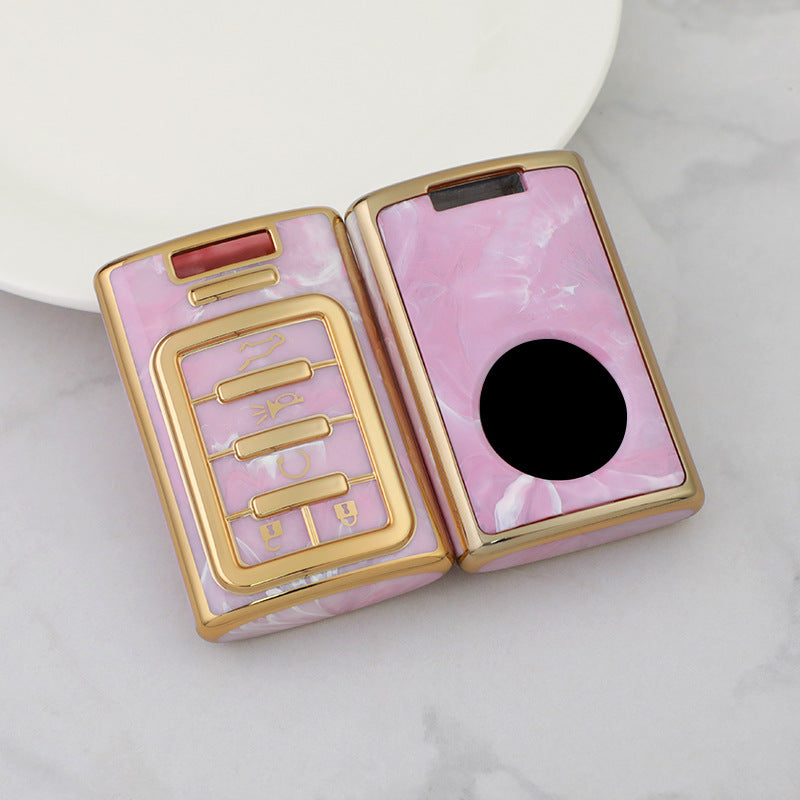 Carsine Cadillac Car Key Case Gold Inlaid With Jade Pink / Key case