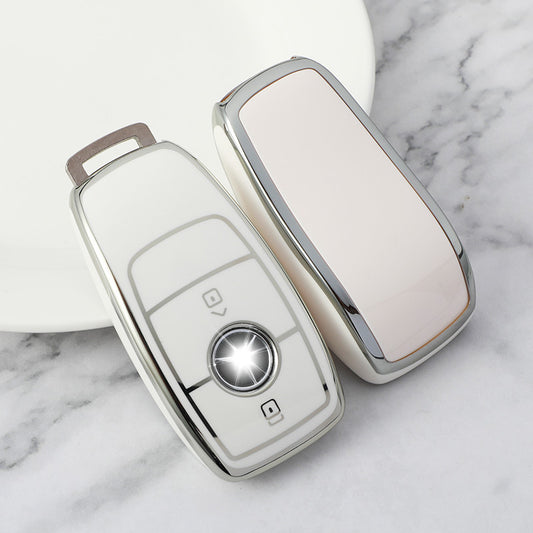 Carsine Mercedes Benz Car Key Cover Silver Edge White / Key case