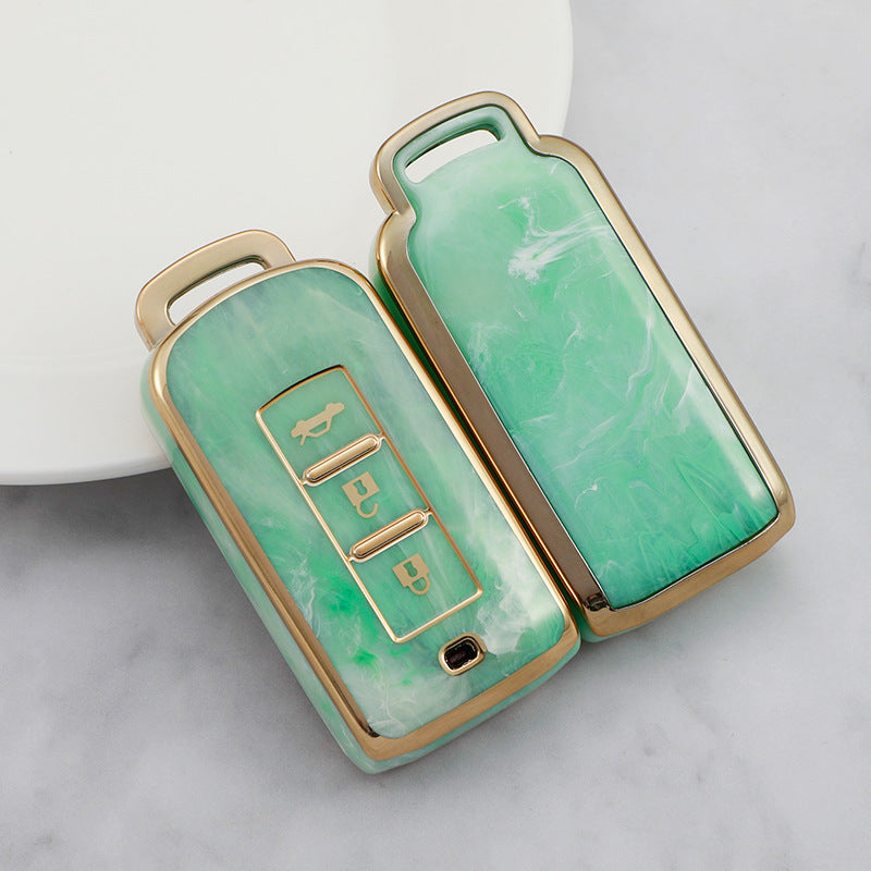 Carsine Mitsubishi Car Key Case Gold Inlaid With Jade Green / Key case