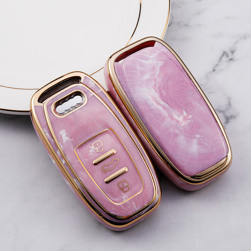 Carsine Audi Car Key Case Gold Inlaid With Jade Pink / Key case