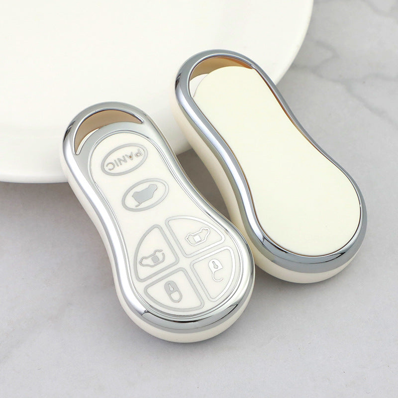 Carsine Jeep Dodge Chrysler Car Key Cover Silver Edge White / Key case