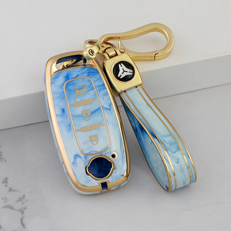 Carsine Nissan Car Key Case Gold Inlaid With Jade Blue / Key case + strap