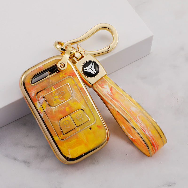 Carsine Chery Car Key Case Gold Inlaid With Jade Yellow / Key case + strap