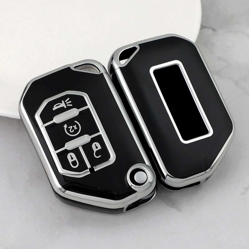 Carsine Jeep Dodge Chrysler Car Key Cover Silver Edge Black / Key case