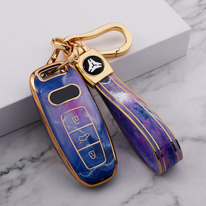 Carsine Audi Car Key Case Gold Inlaid With Jade Purple / Key case + strap