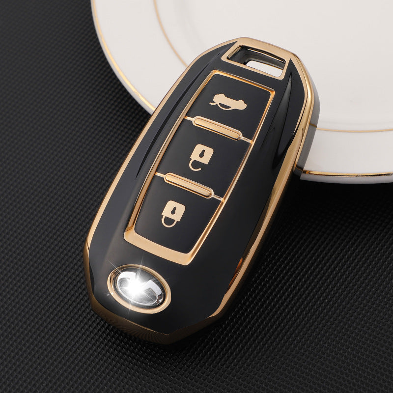 Carsine Infiniti Car Key Case Golden Edge 3 Buttons / Black / Key case