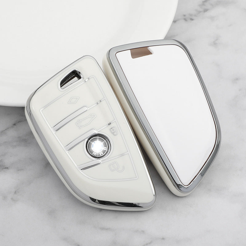 Carsine BMW Car Key Cover Silver Edge White / Key case