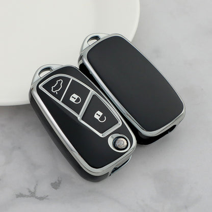 Carsine Fiat Car Key Cover Silver Edge Black / Key case