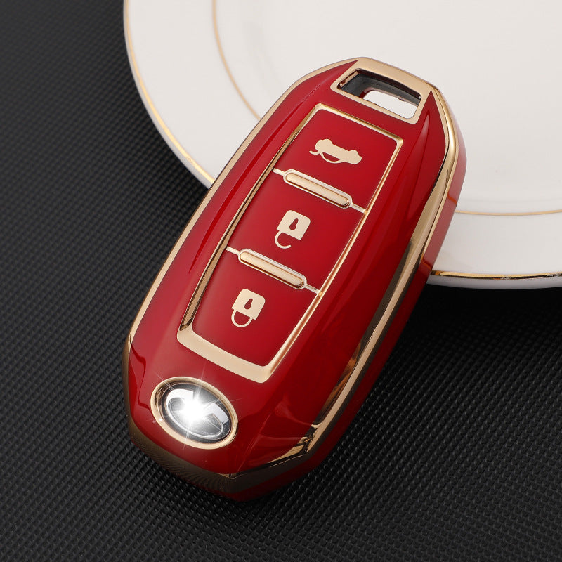 Carsine Infiniti Car Key Case Golden Edge 3 Buttons / Red / Key case