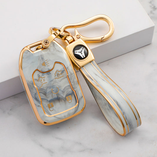 Carsine GMC Car Key Case Gold Inlaid With Jade Grey / Key case + strap