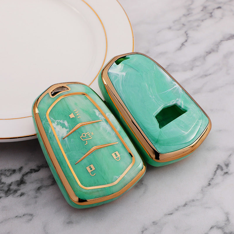 Carsine Cadillac Car Key Case Gold Inlaid With Jade Green / Key case