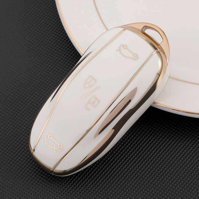 Carsine Tesla Car Key Case Golden Edge Type A / White / Key case