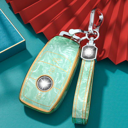 Carsine Mercedes Benz Car Key Case Gold Inlaid With Jade Green / Key case + strap