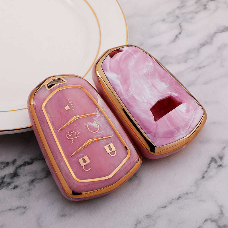 Carsine Cadillac Car Key Case Gold Inlaid With Jade Pink / Key case