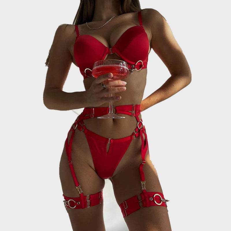 Metal chain accessories pure sexy lingerie four-piece set Carsine Metal chain accessories pure sexy lingerie four-piece set Carsine