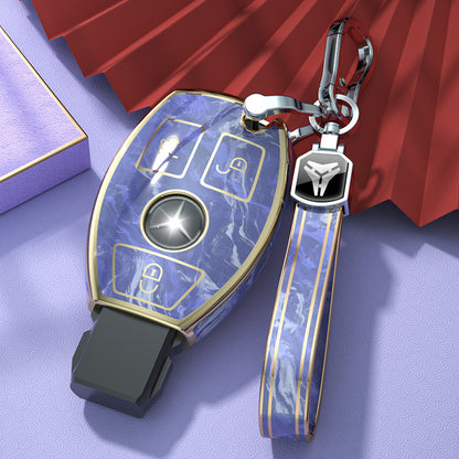 Carsine Mercedes Benz Car Key Case Gold Inlaid With Jade Purple / Key case + strap