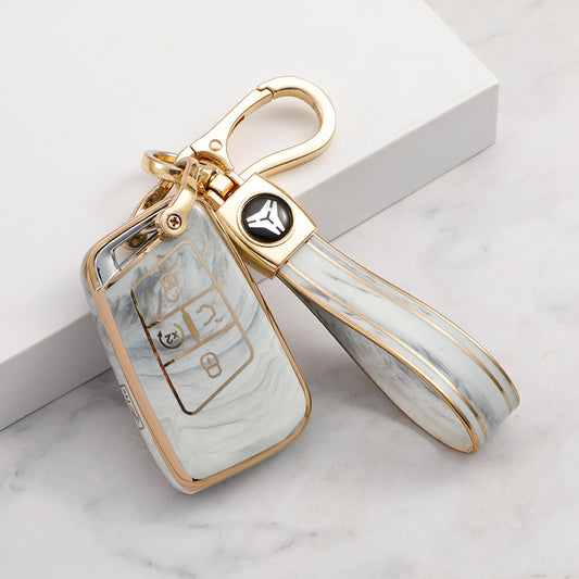 Carsine Volkswagen Car Key Case Gold Inlaid With Jade Grey / Key case + strap