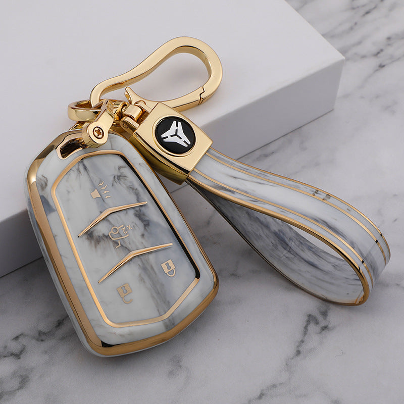 Carsine Cadillac Car Key Case Gold Inlaid With Jade Grey / Key case + strap