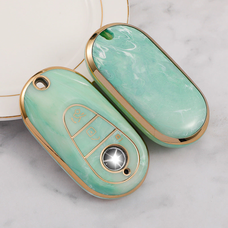 Carsine Mercedes Benz Car Key Case Gold Inlaid With Jade Green / Key case