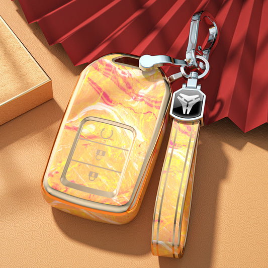 Carsine Honda Car Key Case Gold Inlaid With Jade Yellow / Key case + strap