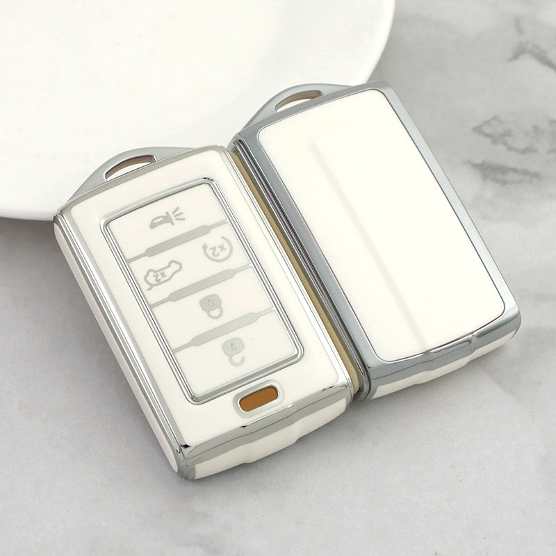 Carsine Jeep Dodge Chrysler Car Key Cover Silver Edge White / Key case