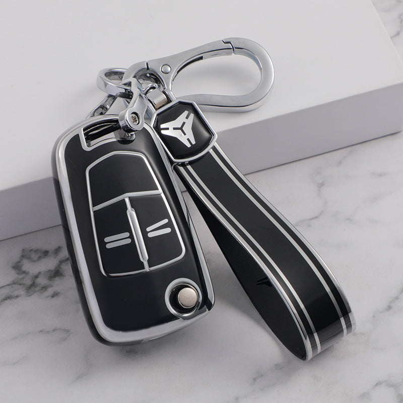 Carsine Opel Car Key Cover Silver Edge Black / Key case + strap