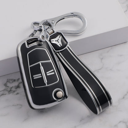 Carsine Opel Car Key Cover Silver Edge Black / Key case + strap