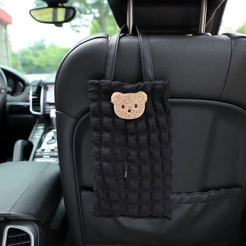 Carsine Puff Car Seat Hanging Paper Box Black + bear