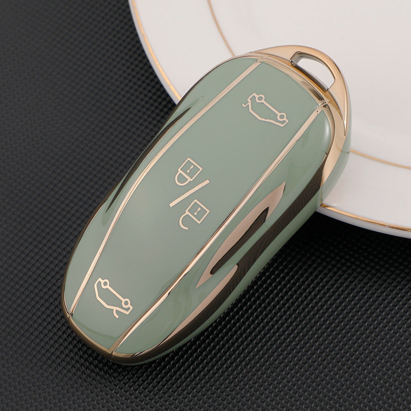 Carsine Tesla Car Key Case Golden Edge Type A / Green / Key case