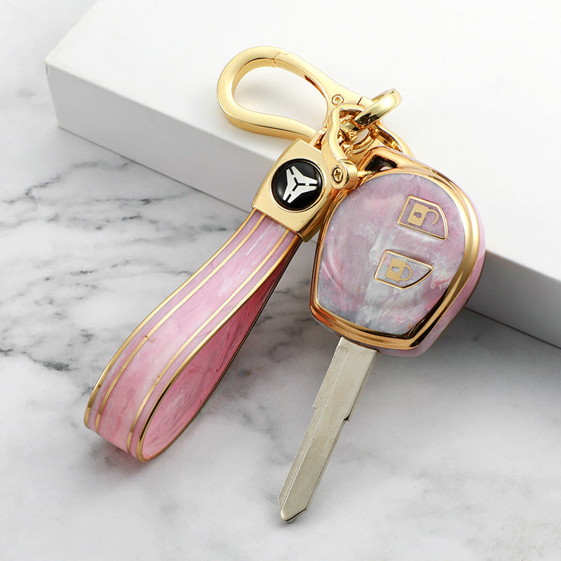Carsine Suzuki Car Key Case Gold Inlaid With Jade Pink / Key case + strap