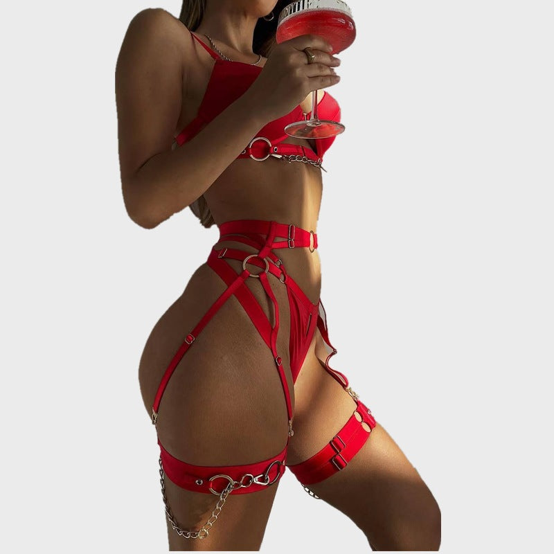 Metallkette Zubehör reines sexy Dessous vierteiliges Set