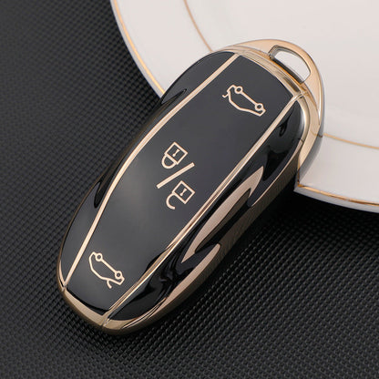 Carsine Tesla Car Key Case Golden Edge Type A / Black / Key case