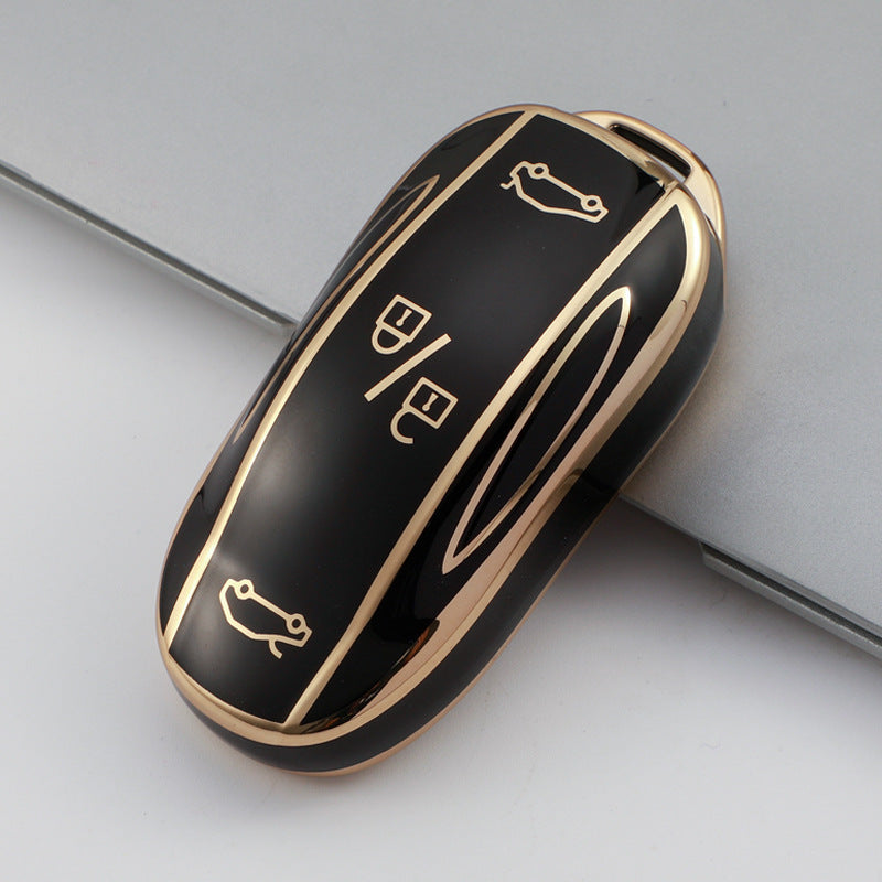 Carsine Tesla Car Key Case Golden Edge Type B / Black / Key case