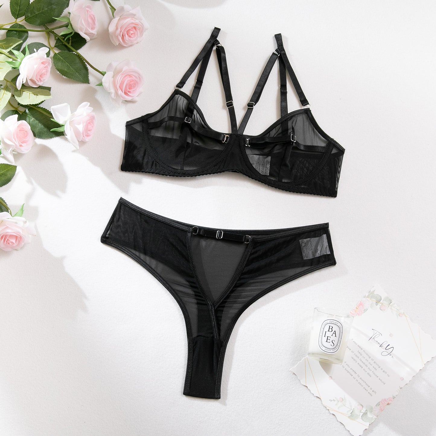 Mesh see-through sexy lingerie 2 piece set G string Thong
