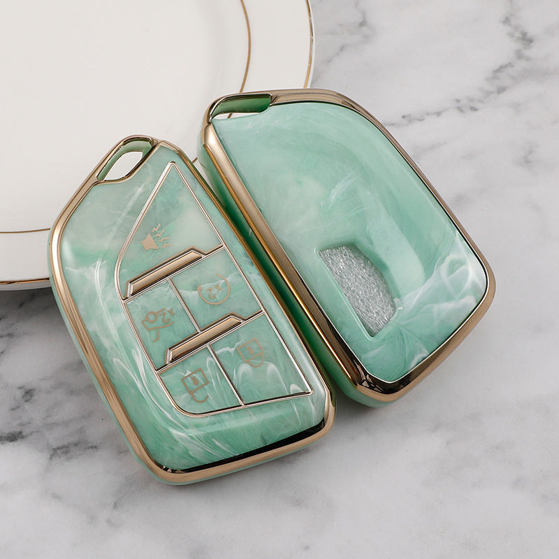 Carsine Cadillac Car Key Case Gold Inlaid With Jade Green / Key case