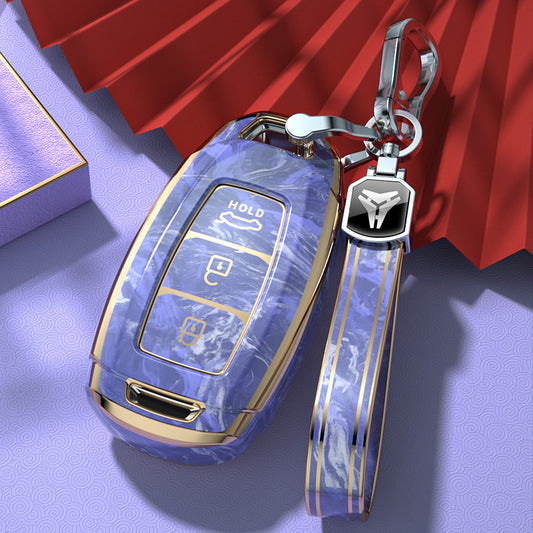 Carsine Hyundai Car Key Case Gold Inlaid With Jade Purple / Key case + strap