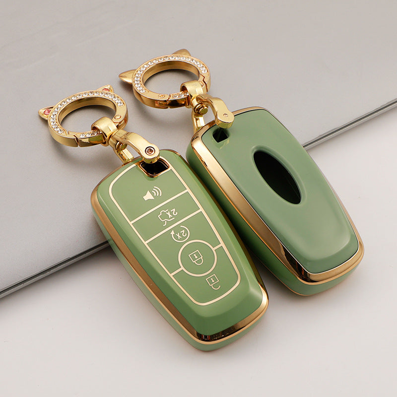 Carsine Ford Car Key Case Golden Edge Green / Key case(no chain)