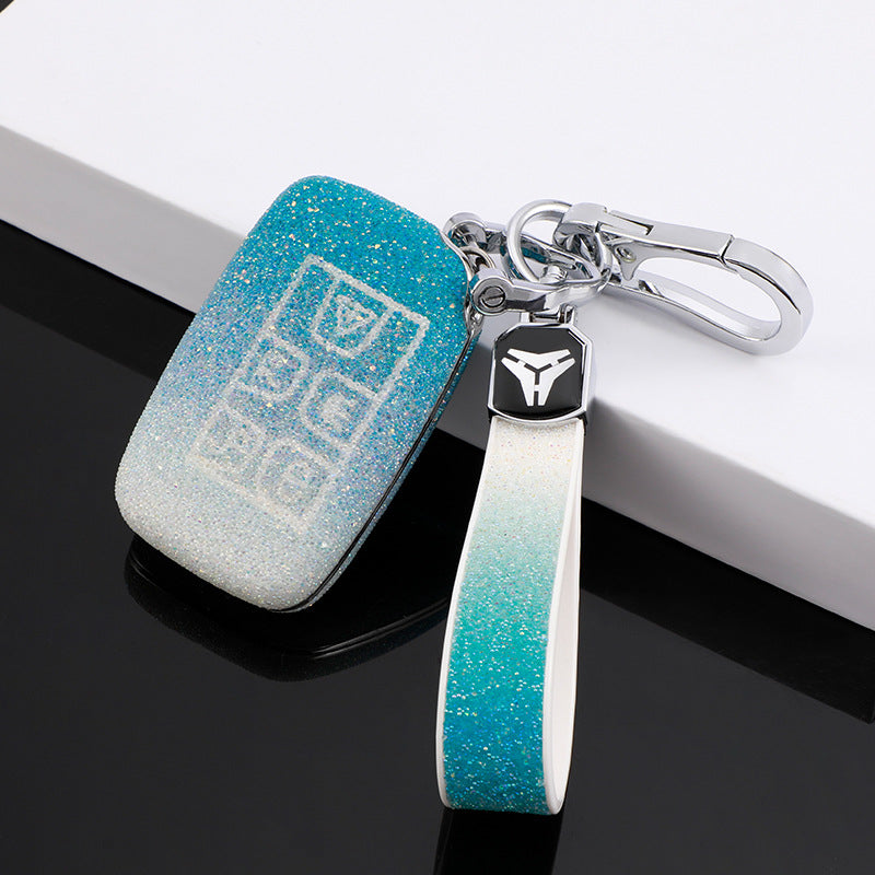 Carsine Land Rover Jaguar Car Key Case Rhinestones Blue / Key case + strap