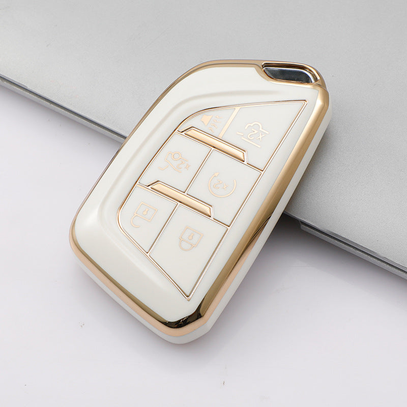 Carsine Chevrolet Cadillac Car Key Case Golden Edge White / Key case