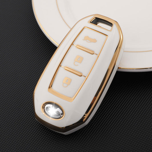 Carsine Infiniti Car Key Case Golden Edge 3 Buttons / White / Key case