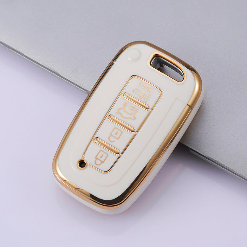 Carsine Hyundai Car Key Case Golden Edge White / Key case