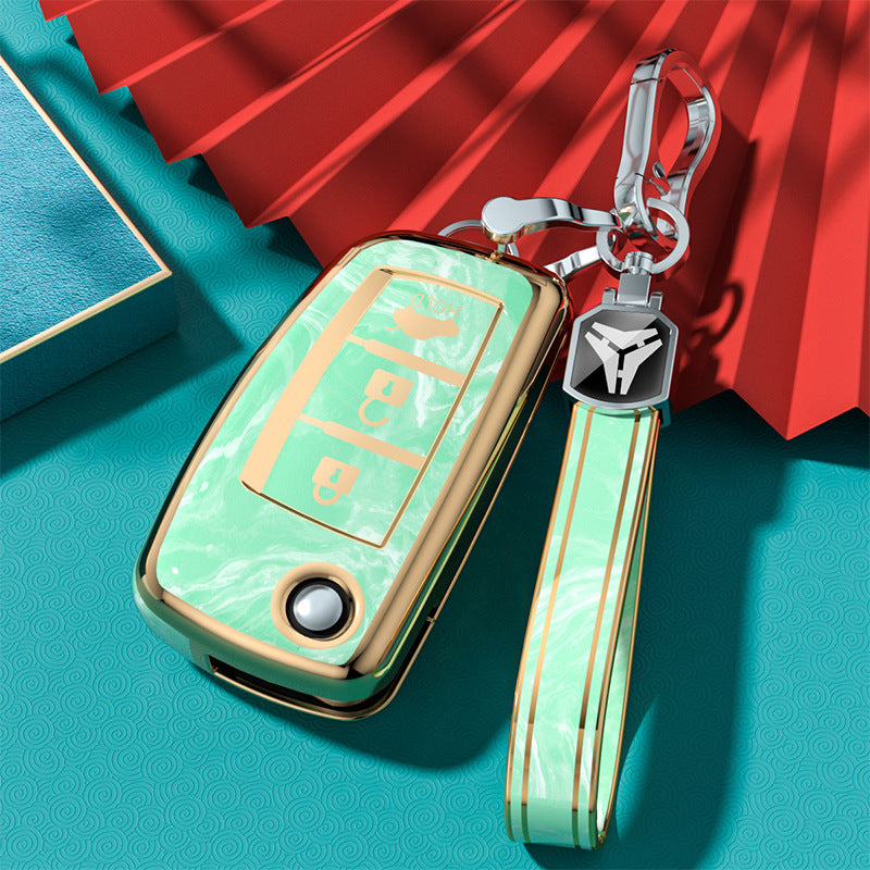 Carsine Nissan Car Key Case Gold Inlaid With Jade Green / Key case + strap