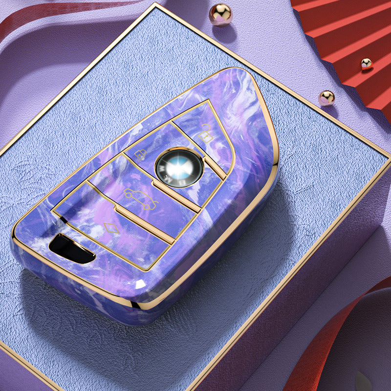 Carsine BMW Car Key Case Gold Inlaid With Jade Purple / Key case