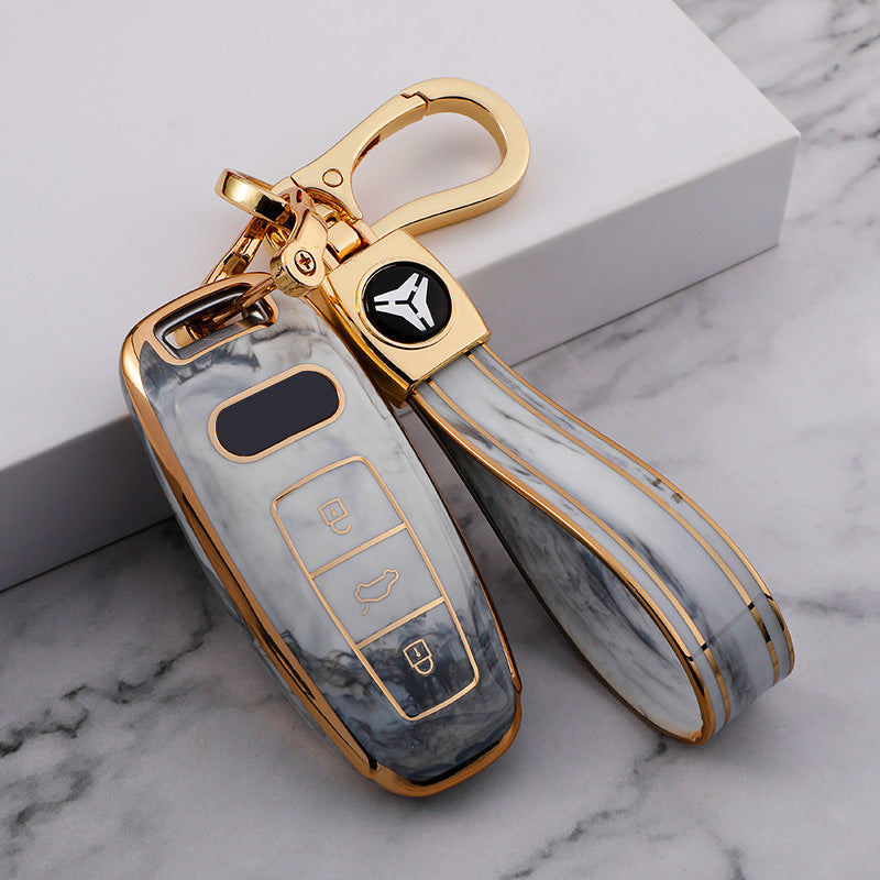 Carsine Audi Car Key Case Gold Inlaid With Jade Grey / Key case + strap