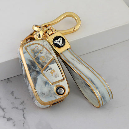 Carsine Fiat Car Key Case Gold Inlaid With Jade Grey / Key case + strap